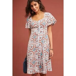 Anthropologie Maeve Praslin Floral Buttondown Dress Size 12 A-line Retro L18